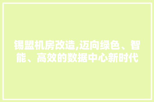 锡盟机房改造,迈向绿色、智能、高效的数据中心新时代