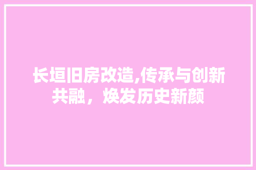 长垣旧房改造,传承与创新共融，焕发历史新颜