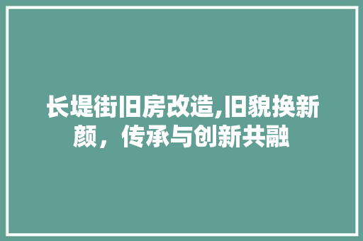 长堤街旧房改造,旧貌换新颜，传承与创新共融