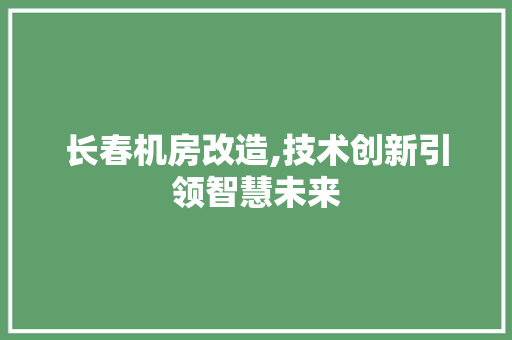 长春机房改造,技术创新引领智慧未来