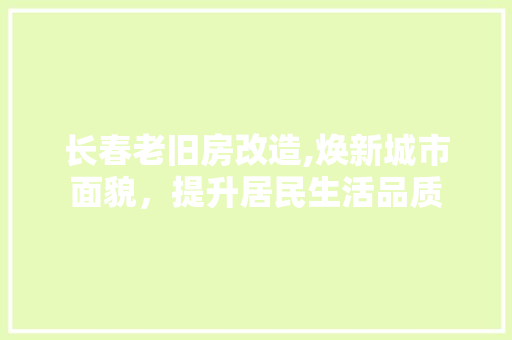 长春老旧房改造,焕新城市面貌，提升居民生活品质