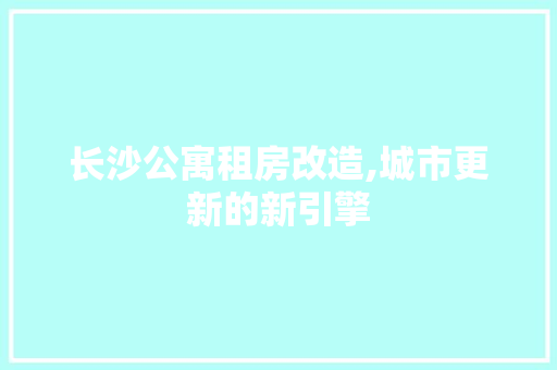 长沙公寓租房改造,城市更新的新引擎
