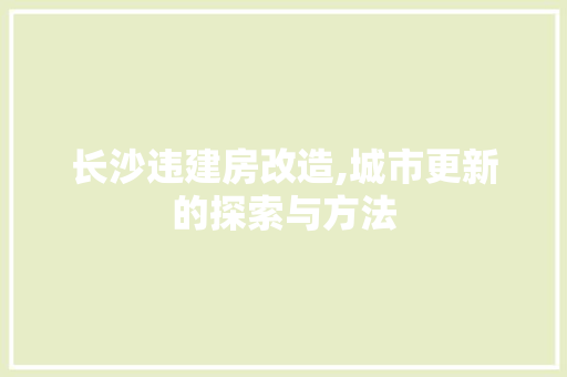 长沙违建房改造,城市更新的探索与方法