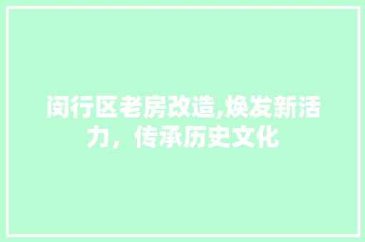 闵行区老房改造,焕发新活力，传承历史文化