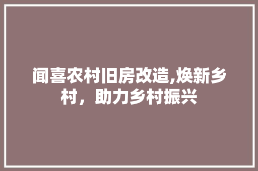 闻喜农村旧房改造,焕新乡村，助力乡村振兴