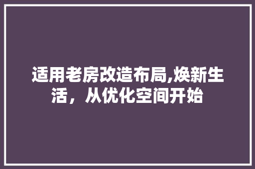 适用老房改造布局,焕新生活，从优化空间开始