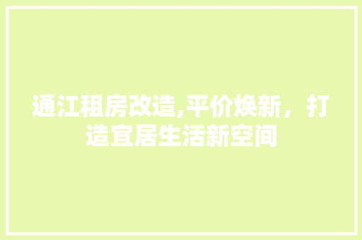 通江租房改造,平价焕新，打造宜居生活新空间