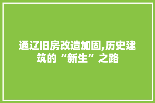 通辽旧房改造加固,历史建筑的“新生”之路