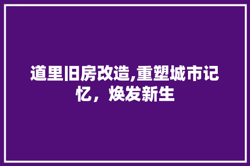 道里旧房改造,重塑城市记忆，焕发新生