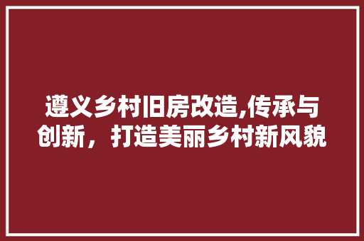 遵义乡村旧房改造,传承与创新，打造美丽乡村新风貌