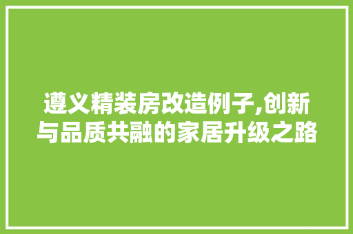 遵义精装房改造例子,创新与品质共融的家居升级之路