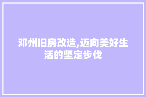 邓州旧房改造,迈向美好生活的坚定步伐