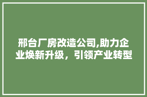 邢台厂房改造公司,助力企业焕新升级，引领产业转型潮流