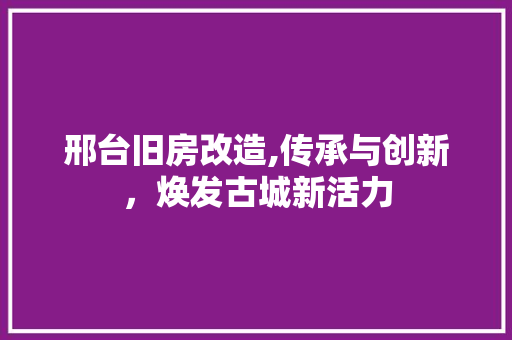 邢台旧房改造,传承与创新，焕发古城新活力
