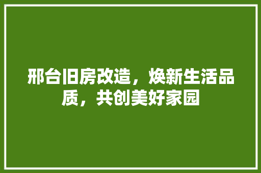 邢台旧房改造，焕新生活品质，共创美好家园