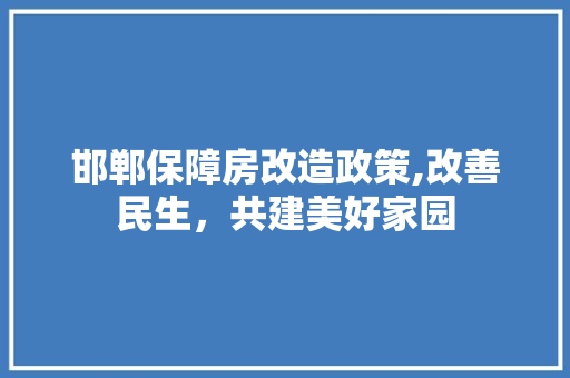 邯郸保障房改造政策,改善民生，共建美好家园