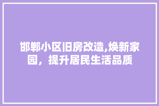 邯郸小区旧房改造,焕新家园，提升居民生活品质