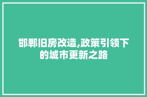 邯郸旧房改造,政策引领下的城市更新之路