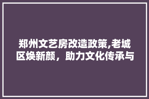 郑州文艺房改造政策,老城区焕新颜，助力文化传承与城市发展 综合便民