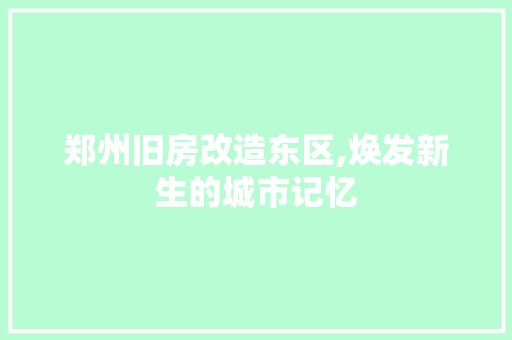 郑州旧房改造东区,焕发新生的城市记忆