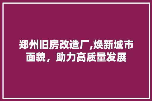郑州旧房改造厂,焕新城市面貌，助力高质量发展