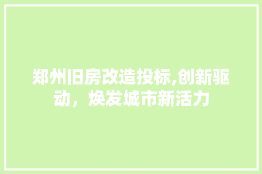 郑州旧房改造投标,创新驱动，焕发城市新活力