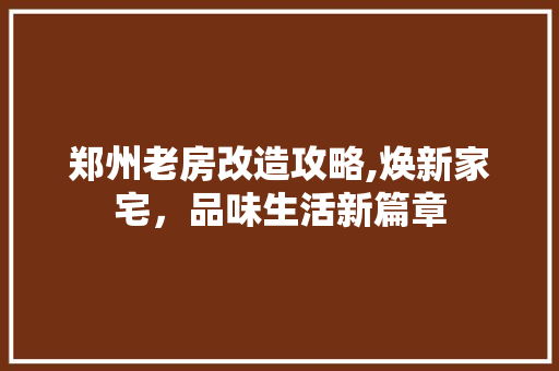 郑州老房改造攻略,焕新家宅，品味生活新篇章