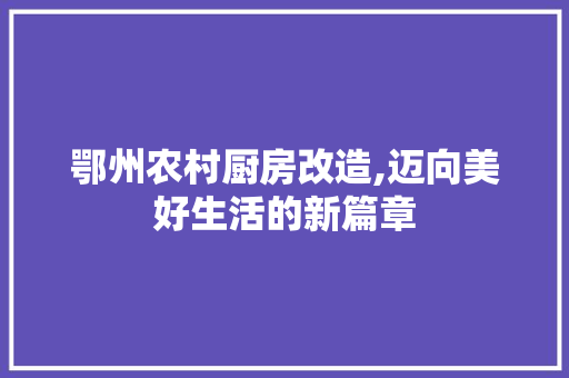 鄂州农村厨房改造,迈向美好生活的新篇章