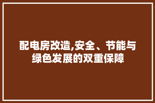 配电房改造,安全、节能与绿色发展的双重保障