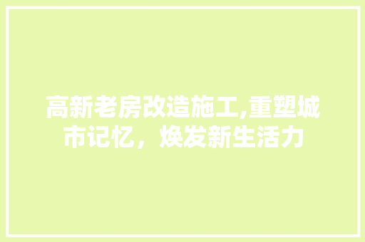 高新老房改造施工,重塑城市记忆，焕发新生活力 家电维修