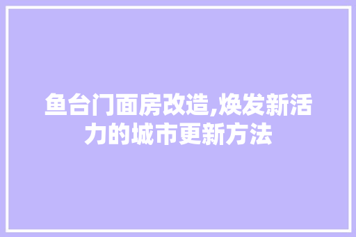 鱼台门面房改造,焕发新活力的城市更新方法 家电维修