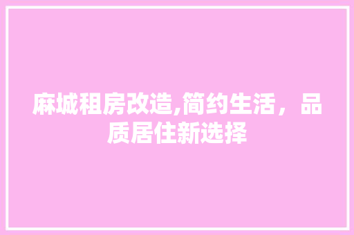 麻城租房改造,简约生活，品质居住新选择