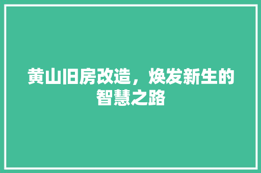 黄山旧房改造，焕发新生的智慧之路 综合便民