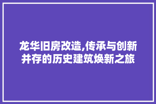 龙华旧房改造,传承与创新并存的历史建筑焕新之旅 家电维修