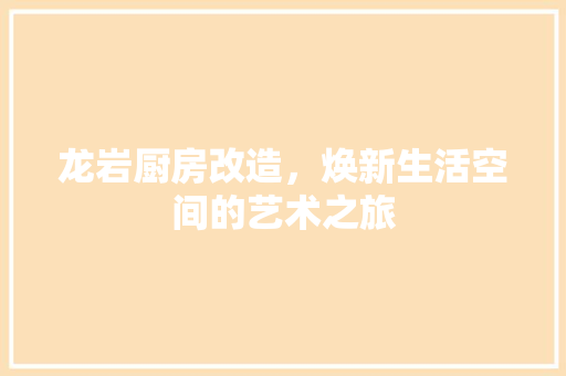 龙岩厨房改造，焕新生活空间的艺术之旅