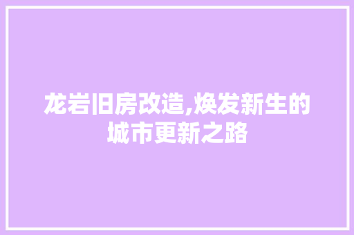 龙岩旧房改造,焕发新生的城市更新之路