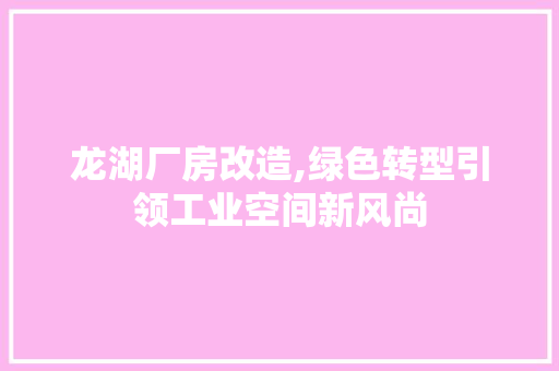 龙湖厂房改造,绿色转型引领工业空间新风尚
