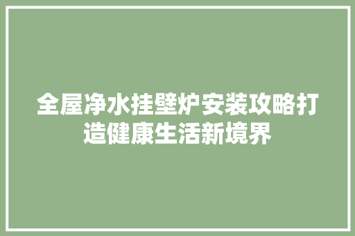 全屋净水挂壁炉安装攻略打造健康生活新境界 综合便民