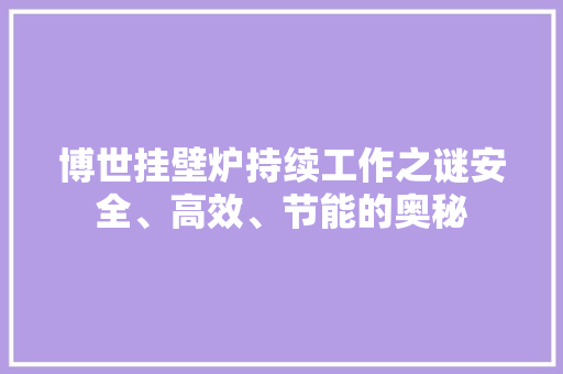 博世挂壁炉持续工作之谜安全、高效、节能的奥秘 厨房维修