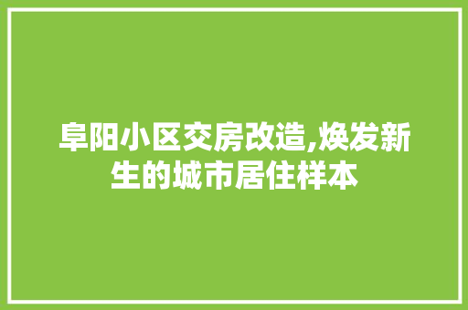 阜阳小区交房改造,焕发新生的城市居住样本