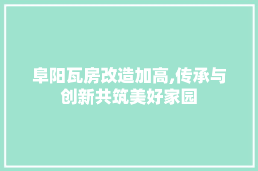 阜阳瓦房改造加高,传承与创新共筑美好家园