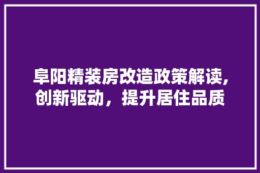 阜阳精装房改造政策解读,创新驱动，提升居住品质