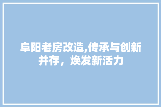 阜阳老房改造,传承与创新并存，焕发新活力