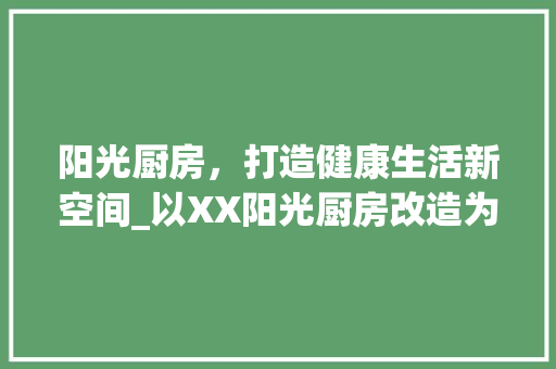 阳光厨房，打造健康生活新空间_以XX阳光厨房改造为例 综合便民