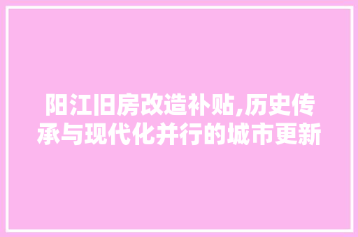 阳江旧房改造补贴,历史传承与现代化并行的城市更新之路