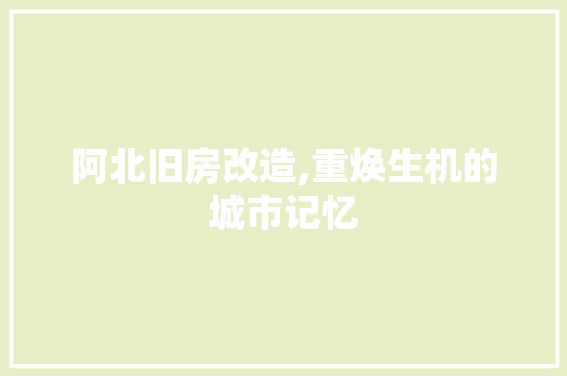 阿北旧房改造,重焕生机的城市记忆
