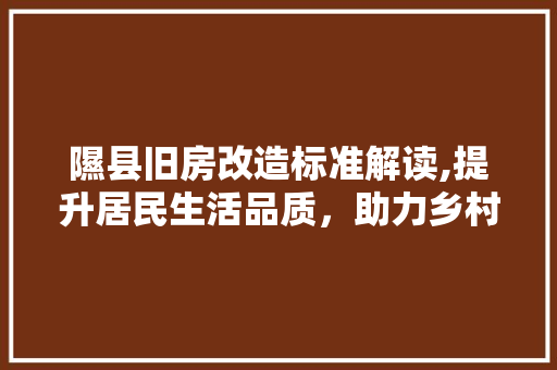 隰县旧房改造标准解读,提升居民生活品质，助力乡村振兴 综合便民