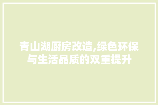 青山湖厨房改造,绿色环保与生活品质的双重提升 厨房维修