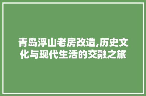 青岛浮山老房改造,历史文化与现代生活的交融之旅