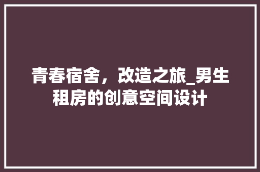 青春宿舍，改造之旅_男生租房的创意空间设计 厨房维修